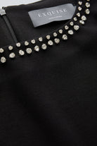 Exquise-Taş Detaylı Kayık Yaka Kolsuz Regular Siyah örme Bluz-BLUZ-6-Milagron.com