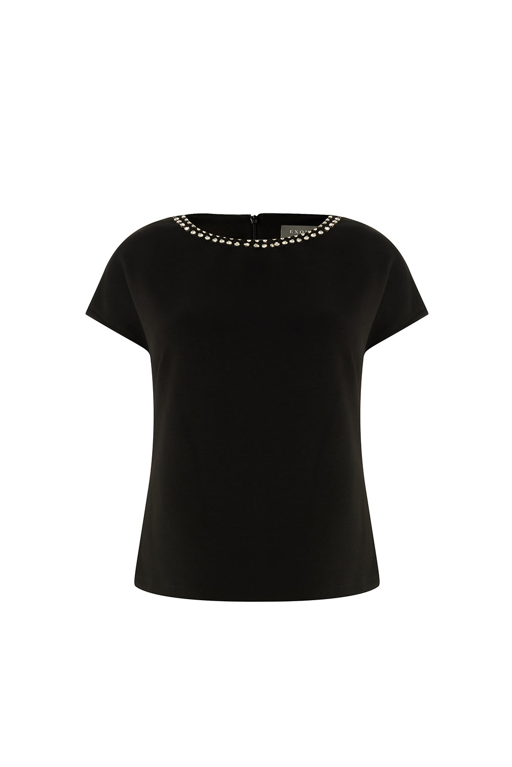 Exquise-Taş Detaylı Kayık Yaka Kolsuz Regular Siyah örme Bluz-BLUZ-7-Milagron.com