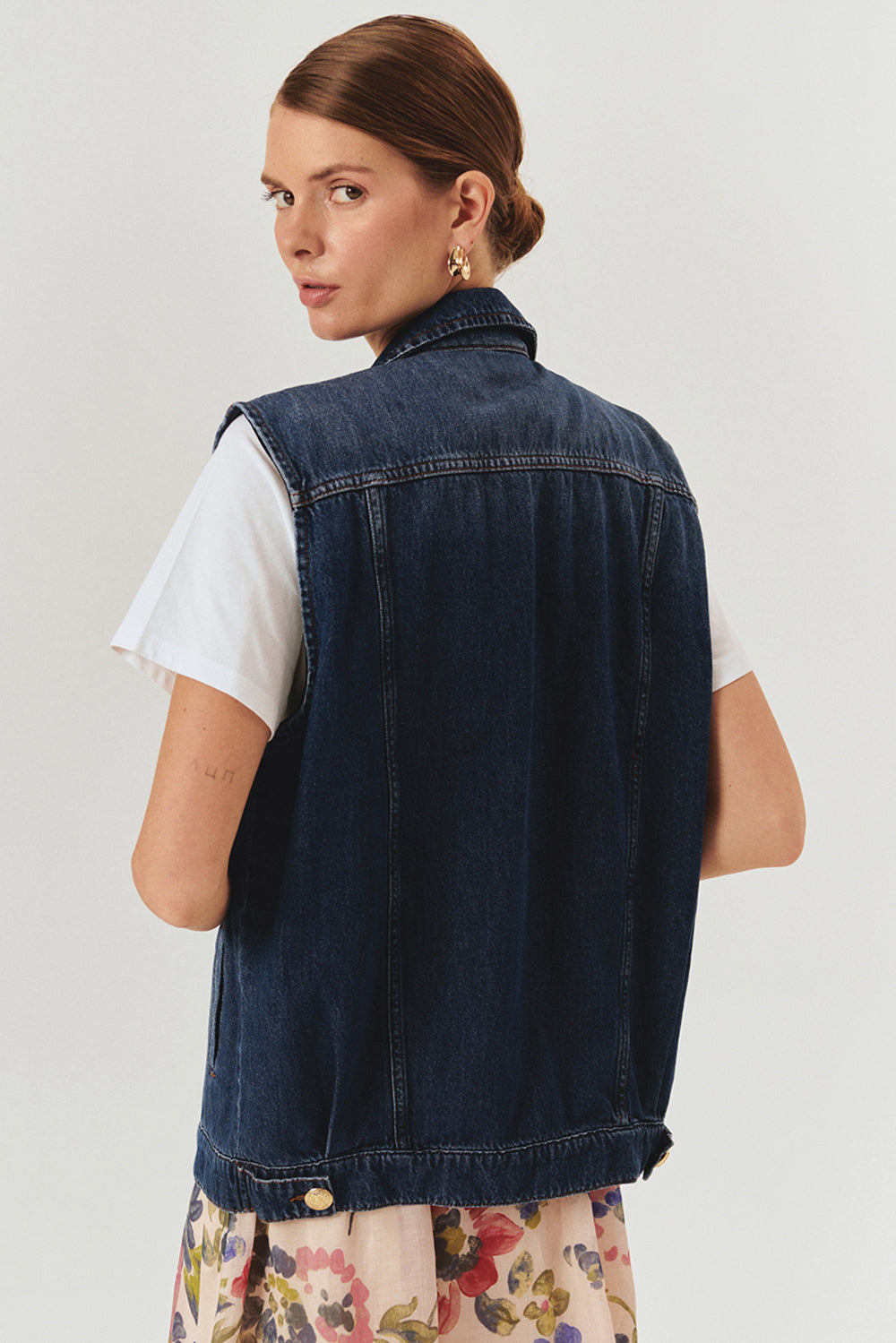 Exquise-Taş Detaylı Pamuk İndigo Denim Yelek-YELEK-5-Milagron.com