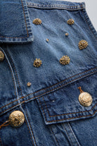 Exquise-Taş Detaylı Pamuk İndigo Denim Yelek-YELEK-7-Milagron.com