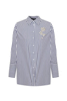 Exquise-Taş İşleme Detaylı Lacivert Beyaz Oversize çizgili Poplin Gömlek-Gömlek-13-Milagron.com