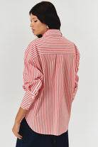 Exquise-Taş İşleme Detaylı Lacivert Beyaz Oversize çizgili Poplin Gömlek-Gömlek-3-Milagron.com