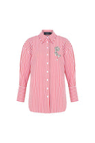 Exquise-Taş İşleme Detaylı Lacivert Beyaz Oversize çizgili Poplin Gömlek-Gömlek-6-Milagron.com