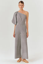 Exquise-Tek Omuz Balon Kol Desenli Pamuklu Regular Tulum-TULUM-1-Milagron.com