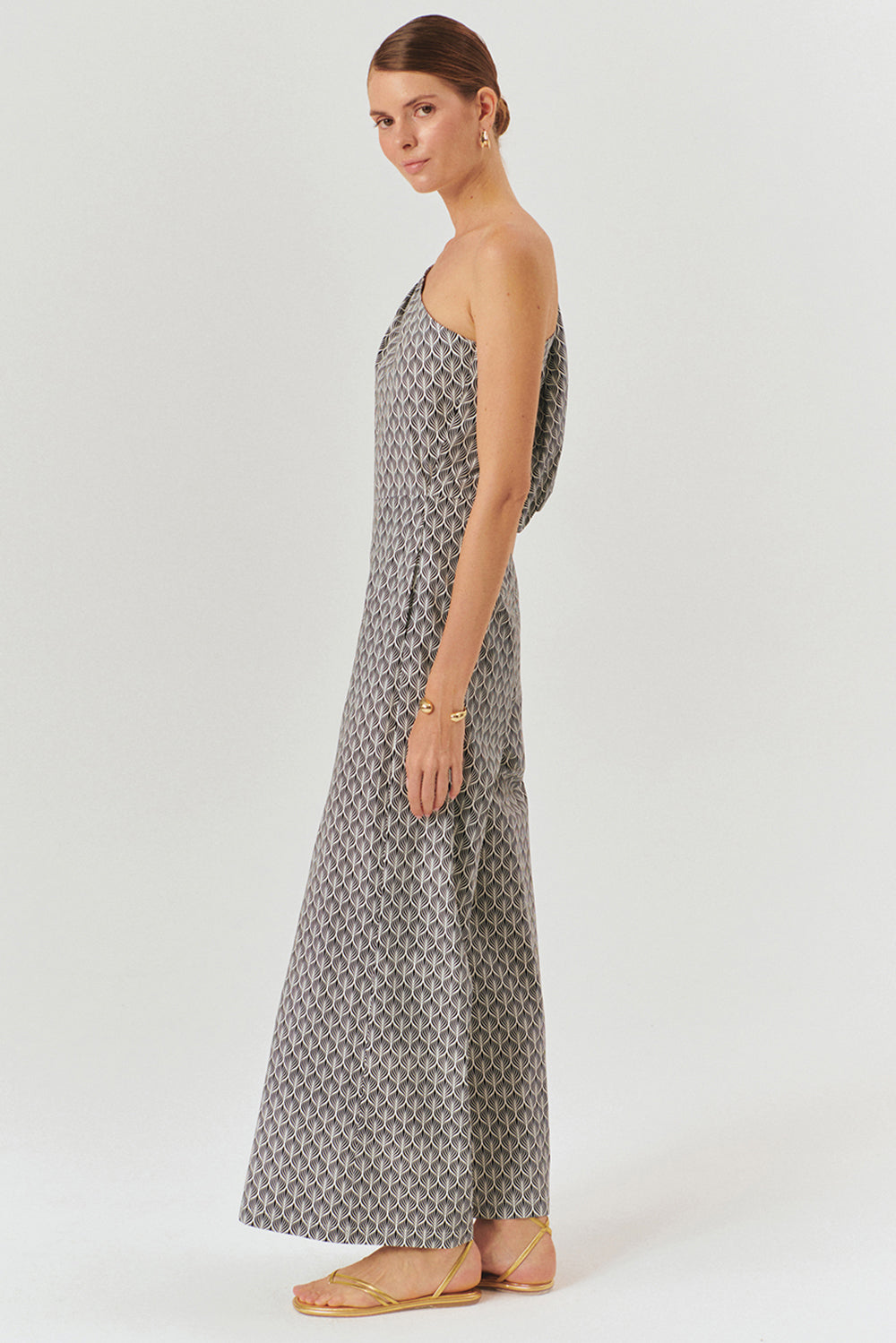 Exquise-Tek Omuz Balon Kol Desenli Pamuklu Regular Tulum-TULUM-3-Milagron.com