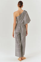 Exquise-Tek Omuz Balon Kol Desenli Pamuklu Regular Tulum-TULUM-4-Milagron.com