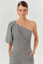 Exquise-Tek Omuz Balon Kol Desenli Pamuklu Regular Tulum-TULUM-5-Milagron.com