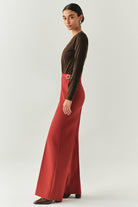 Exquise-Tokalı Cepli Geniş Paça Regular Dokuma Kiremit Pantolon-PANTOLON-2-Milagron.com