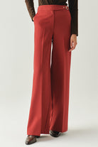 Exquise-Tokalı Cepli Geniş Paça Regular Dokuma Kiremit Pantolon-PANTOLON-4-Milagron.com