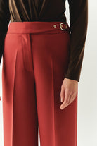 Exquise-Tokalı Cepli Geniş Paça Regular Dokuma Kiremit Pantolon-PANTOLON-5-Milagron.com