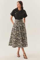 Exquise-Tokalı Kemer Detaylı Zebra Desenli A Kesim Pamuklu Midi Etek-ETEK-3-Milagron.com