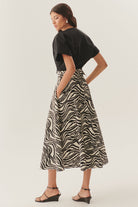Exquise-Tokalı Kemer Detaylı Zebra Desenli A Kesim Pamuklu Midi Etek-ETEK-4-Milagron.com