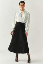 Exquise-Tokalı Regular Midi Siyah Etek-ETEK-2-Milagron.com