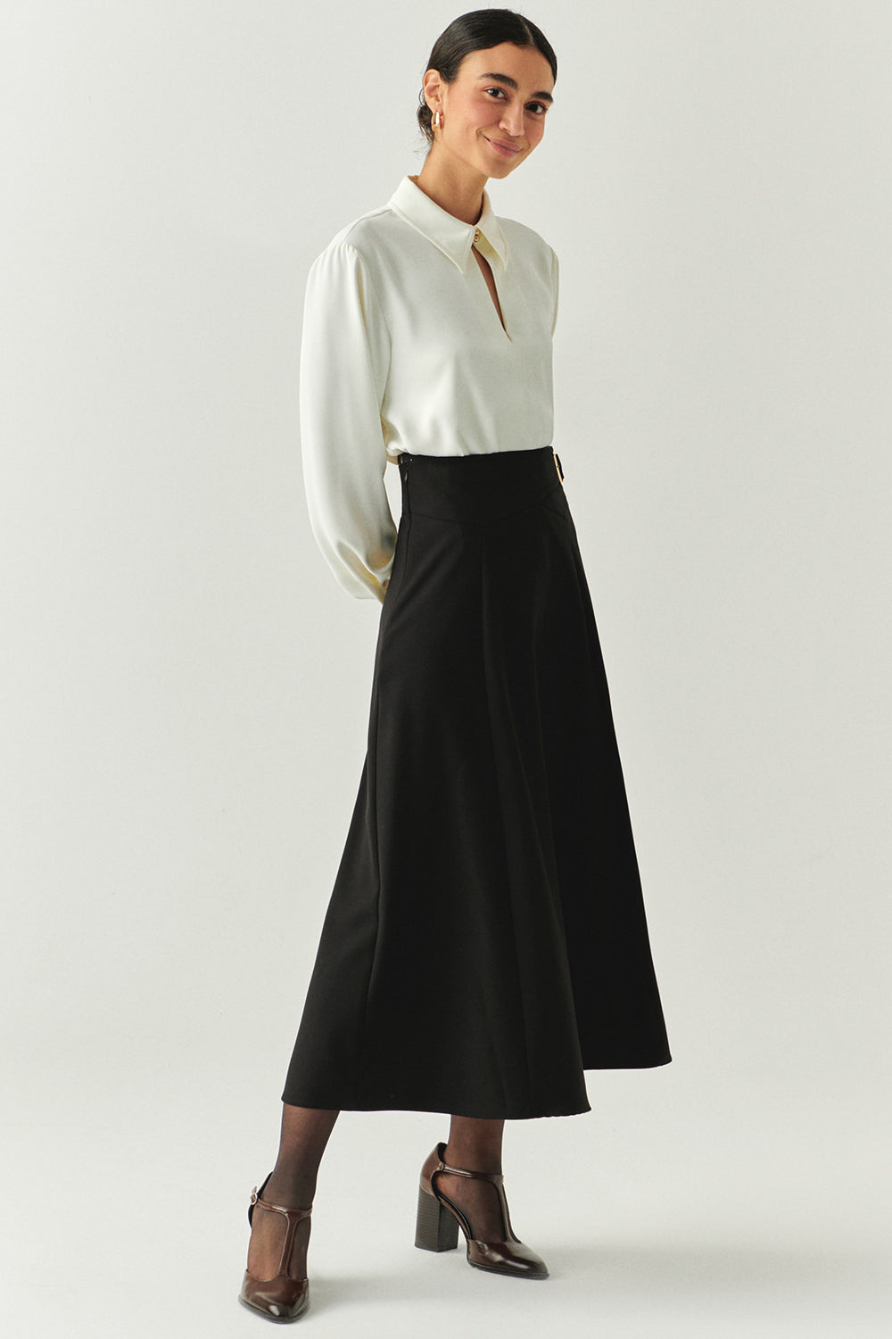 Exquise-Tokalı Regular Midi Siyah Etek-ETEK-4-Milagron.com