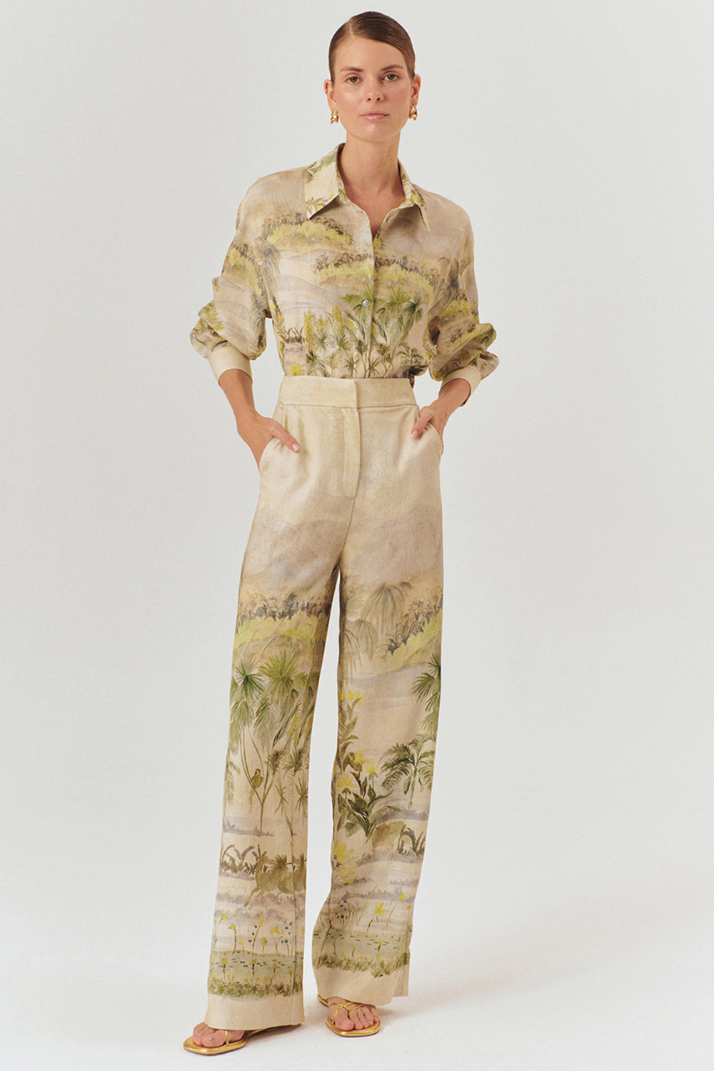 Exquise-Tropikal Desenli Palazzo Pantolon-Pantolon-2-Milagron.com