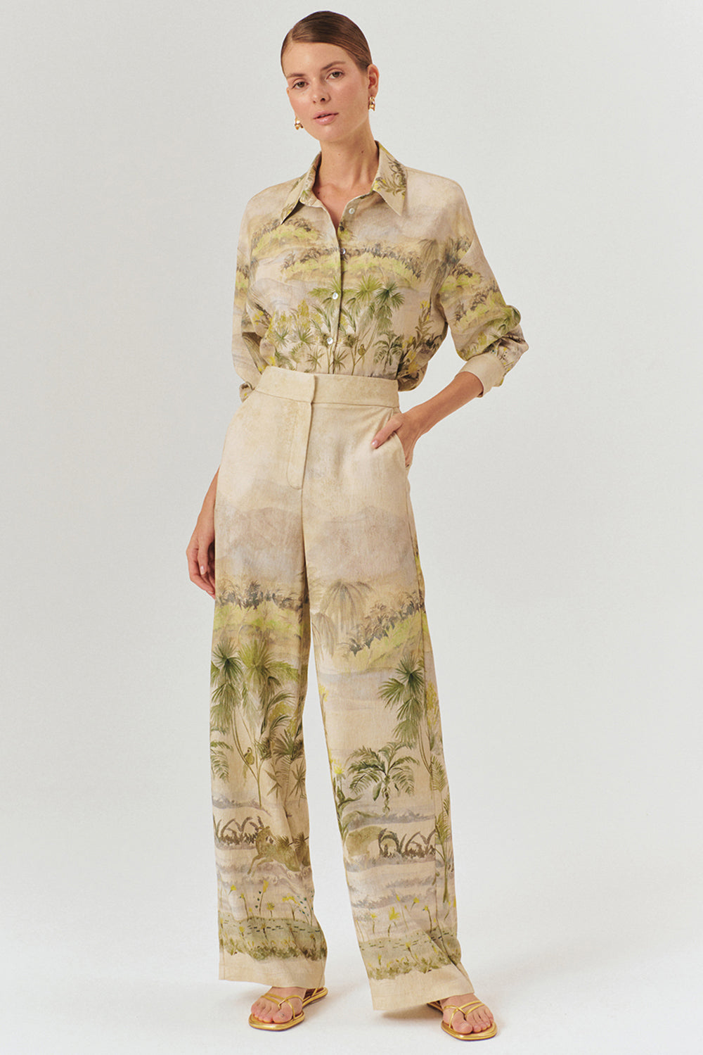 Exquise-Tropikal Desenli Palazzo Pantolon-Pantolon-3-Milagron.com