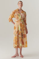 Exquise-Truvakar Kol Kemerli Bele Oturan Midi Boy Soyut Desenli Pamuklu Elbise-Elbise-1-Milagron.com