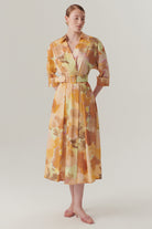 Exquise-Truvakar Kol Kemerli Bele Oturan Midi Boy Soyut Desenli Pamuklu Elbise-Elbise-2-Milagron.com