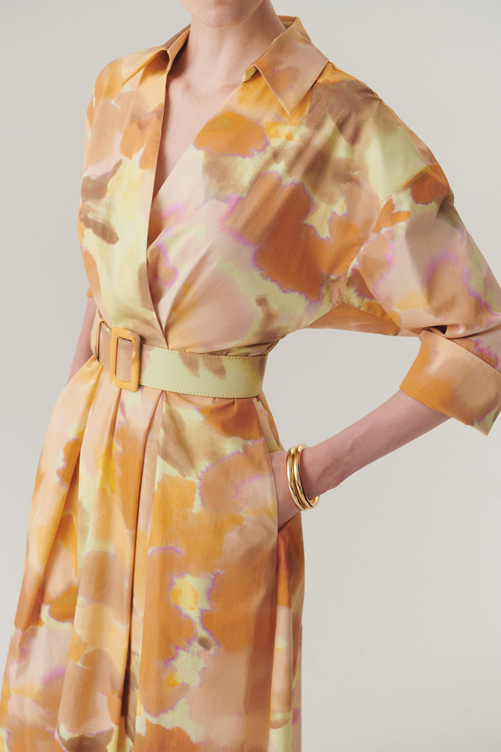 Exquise-Truvakar Kol Kemerli Bele Oturan Midi Boy Soyut Desenli Pamuklu Elbise-Elbise-5-Milagron.com