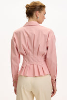 Exquise-Uzun Kollu Bele Oturan Pileli Poplin Gül Kurusu Gömlek-GÖMLEK-4-Milagron.com