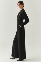 Exquise-Uzun Kollu Ceket Yaka Cepli Kemerli Slim Fit Siyah Tulum-TULUM-3-Milagron.com