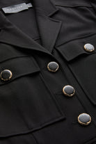 Exquise-Uzun Kollu Ceket Yaka Cepli Kemerli Slim Fit Siyah Tulum-TULUM-7-Milagron.com