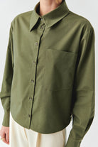 Exquise-Uzun Kollu Cepli çıt çıt Detaylı Regular Haki Gömlek-GÖMLEK-2-Milagron.com