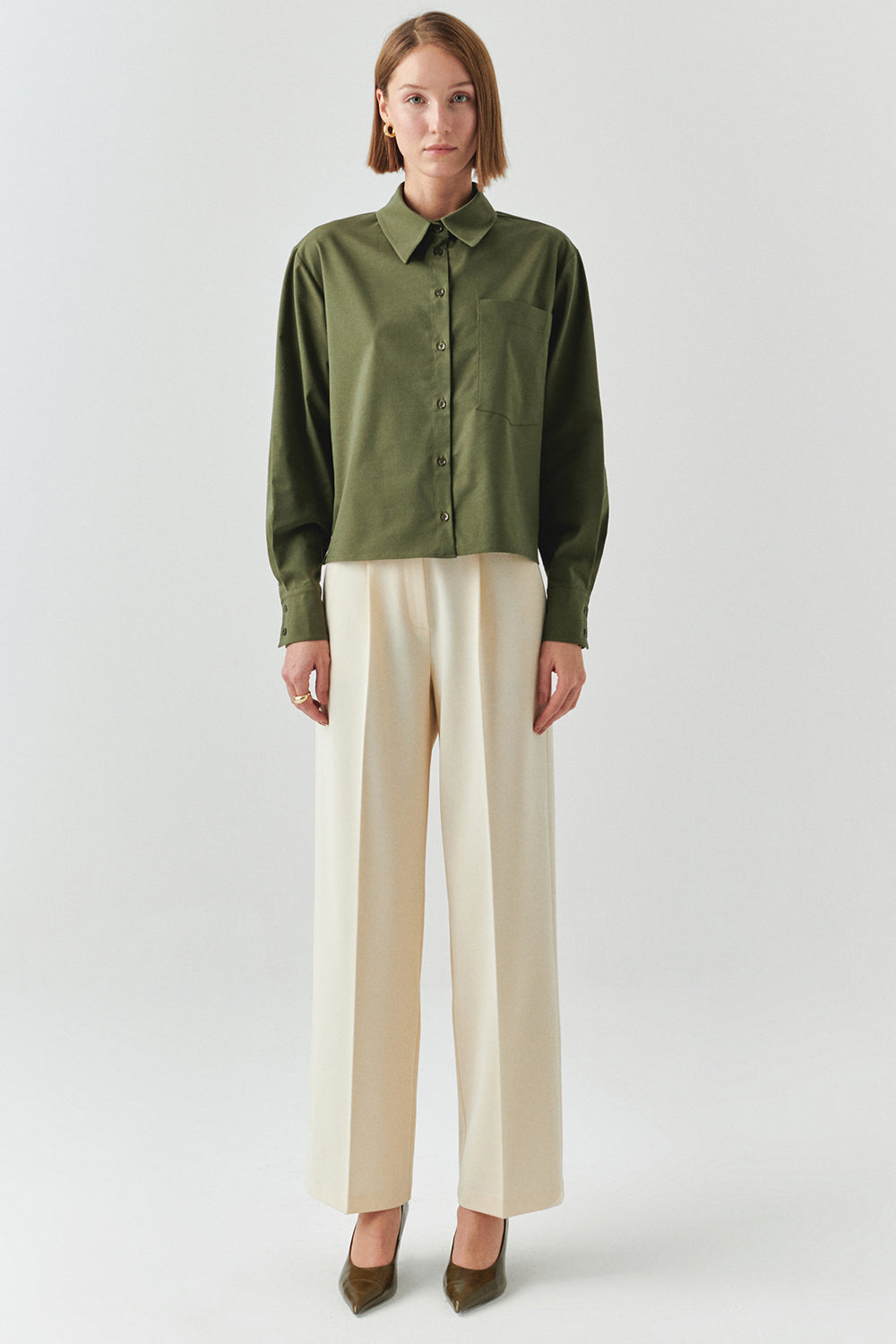Exquise-Uzun Kollu Cepli çıt çıt Detaylı Regular Haki Gömlek-GÖMLEK-5-Milagron.com