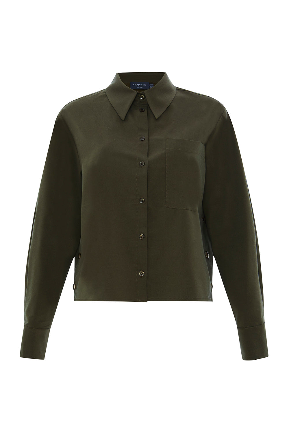 Exquise-Uzun Kollu Cepli çıt çıt Detaylı Regular Haki Gömlek-GÖMLEK-7-Milagron.com