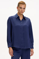 Exquise-Uzun Kollu Klasik Yaka Düğmeli Regular Lacivert Gömlek-GÖMLEK-2-Milagron.com