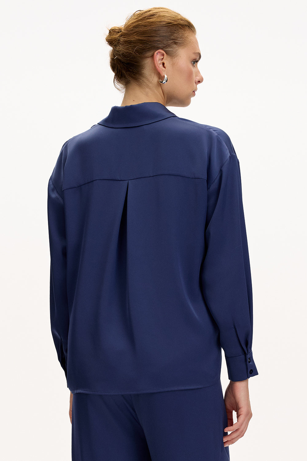 Exquise-Uzun Kollu Klasik Yaka Düğmeli Regular Lacivert Gömlek-GÖMLEK-6-Milagron.com