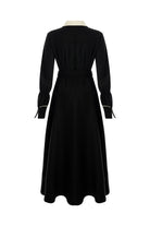 Exquise-Uzun Kollu Kuşaklı Düşük Bel Regular Siyah Midi Elbise-ELBİSE-7-Milagron.com