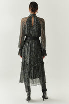 Exquise-Uzun Kollu Regular Kemerli Şifon Midi Çok Renkli Elbise-ELBİSE-3-Milagron.com