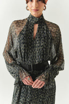 Exquise-Uzun Kollu Regular Kemerli Şifon Midi Çok Renkli Elbise-ELBİSE-4-Milagron.com