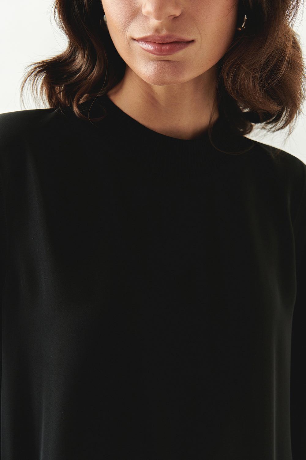 Exquise-Uzun Kollu Ribanalı Bisiklet Yaka Regular Siyah Bluz-BLUZ-3-Milagron.com