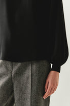 Exquise-Uzun Kollu Ribanalı Bisiklet Yaka Regular Siyah Bluz-BLUZ-5-Milagron.com