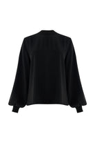 Exquise-Uzun Kollu Ribanalı Bisiklet Yaka Regular Siyah Bluz-BLUZ-6-Milagron.com