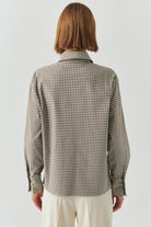 Exquise-Uzun Kollu Taş Detaylı Regular Ekose Krem Vizon Gömlek-GÖMLEK-4-Milagron.com