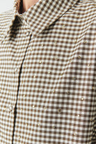 Exquise-Uzun Kollu Taş Detaylı Regular Ekose Krem Vizon Gömlek-GÖMLEK-5-Milagron.com