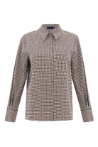 Exquise-Uzun Kollu Taş Detaylı Regular Ekose Krem Vizon Gömlek-GÖMLEK-7-Milagron.com