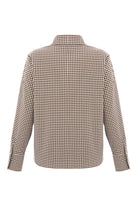 Exquise-Uzun Kollu Taş Detaylı Regular Ekose Krem Vizon Gömlek-GÖMLEK-8-Milagron.com