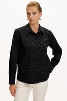 Exquise-Uzun Kollu Taş Detaylı Regular Ekose Siyah Gömlek-GÖMLEK-2-Milagron.com