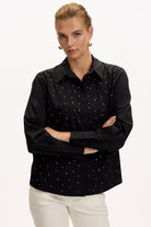 Exquise-Uzun Kollu Taş Detaylı Regular Ekose Siyah Gömlek-GÖMLEK-3-Milagron.com