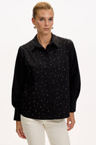 Exquise-Uzun Kollu Taş Detaylı Regular Ekose Siyah Gömlek-GÖMLEK-4-Milagron.com