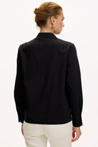 Exquise-Uzun Kollu Taş Detaylı Regular Ekose Siyah Gömlek-GÖMLEK-5-Milagron.com