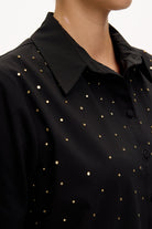 Exquise-Uzun Kollu Taş Detaylı Regular Ekose Siyah Gömlek-GÖMLEK-6-Milagron.com