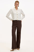 Exquise-Uzun Kollu Triko Garnili Poplin Regular Kemik Gömlek-GÖMLEK-2-Milagron.com