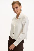 Exquise-Uzun Kollu Triko Garnili Poplin Regular Kemik Gömlek-GÖMLEK-5-Milagron.com