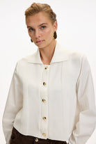 Exquise-Uzun Kollu Triko Garnili Poplin Regular Kemik Gömlek-GÖMLEK-7-Milagron.com