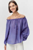 Uzun Kollu Yakası Bağcıklı Rami Keten Regular Peri Bluz